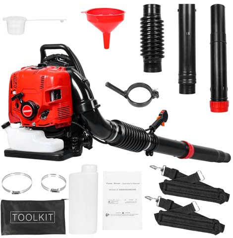 Calager Petrol Leaf Blower,75.6CC Gas Powered Backpack Leaf Blower 4-Stroke Engine 900CFM Air Volume 1.9L Backpack Blower,Lightweight Ergonomic Backpack Garden Blower for Lawn,Yard,Garden (Red)