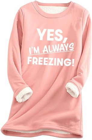 KHIRVWL 2024 Felpa Donna Senza Cappuccio Invernale Termico Felpe in Pile Peluche Felpa Maglietta a Maniche Lunghe e Girocollo Teddy Pullover Caldo Pigiama Casuale Sweatshirt Taglie Forti