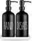 Ensemble Distributeurs Savon en Verre Premium: Pack De 2 Flacons avec sous-Plat en Céramique Capacité 500ml/17oz Distributeurs De Lotions Remplissables dans La Cuisine Et La Salle Bain (Noir)