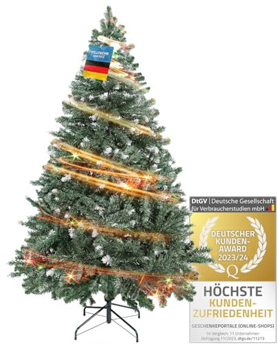 Premium Künstlicher Weihnachtsbaum; Naturgetreuer PVC Tannenbaum mit 1200 Baum-Spitzen; mit Christbaum-Ständer & Schnellaufbau Klappsystem; sehr dichten Zweigen (Schnee - 180 cm)