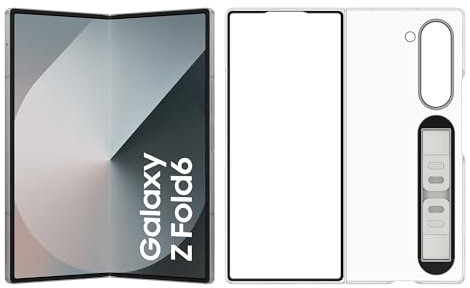Samsung Galaxy Z Fold6 AI-Smartphone, Simlockfreies Handy ohne Vertrag, 256 GB Speicher, 50-MP-Kamera, Großes Display, Lange Akkulaufzeit, Silver Shadow+Clear Case