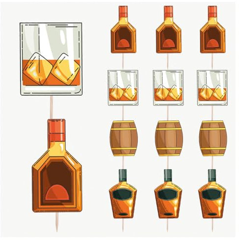 AK Giftshop Whisky Brandy Barrel Party Food & Cupcakes Picks Decorations Toppers (pack of 14)