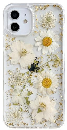 AMART for iPhone 12/iPhone 12 Pro Case Flowers, Clear with Pressed Dried Flower Cute Glitter Design Women Girls Floral Aesthetic Soft TPU Phone Cover for iPhone 12/12 Pro(6.1 inch)