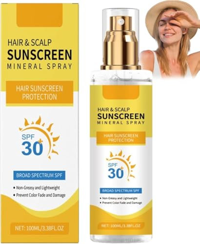 Hair & Scalp Sunscreen, Hair & Scalp Sun Protection Spray SPF30,UV Hair protector spray, Non-Greasy UV Protection, Prevent Hair Color Fade/Dryness, Suitable for Hiking/Beach/Running (1)