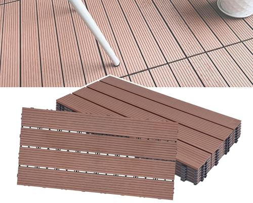 NAIZY WPC - Piastrelle per terrazze, 30 x 60 cm, 30 pezzi, con sistema a clic, per balcone e giardino, 5 ㎡ marrone