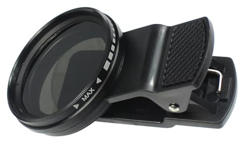 NovelGoal 37 mm variabler ND2-400-Filter, HD verstellbarer Graufilter mit Universalclip, Adapterring, Telefonobjektiv, ND-Filteraufsatz für Nachtszene