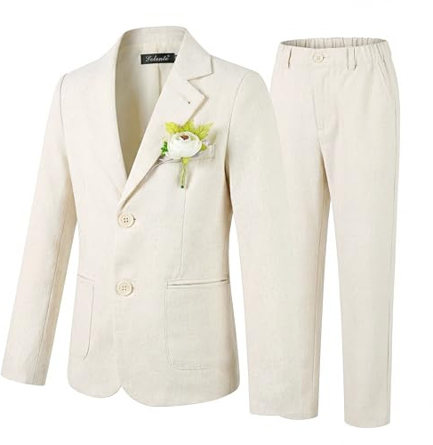 LOLANTA 2 Pezzi Completo Giacca e Pantaloni in Lino per Bambino, Abito Cerimonia Elegante Bambino, Ragazzi Paggetto Matrimoni Battesimo Abito in Lino Suit Set, Giacca+Pantaloni