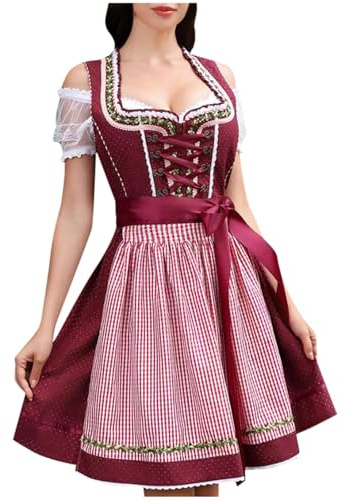 Generico Abito Tradizionale Dirndl da Donna, Costumi Tradizionali Bavaresi Camicetta e Grembiule Dirndl 3 Pezzi per Le Occasioni Speciali Dell'Oktoberfest, Halloween, Carnevale