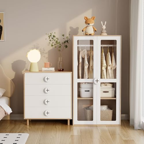KUAKE Kleiderschrank, Kombinationskleiderschrank,Schlafzimmermöbelset, Transparente Glas-Türen-Design,80 x 50 x 150cm