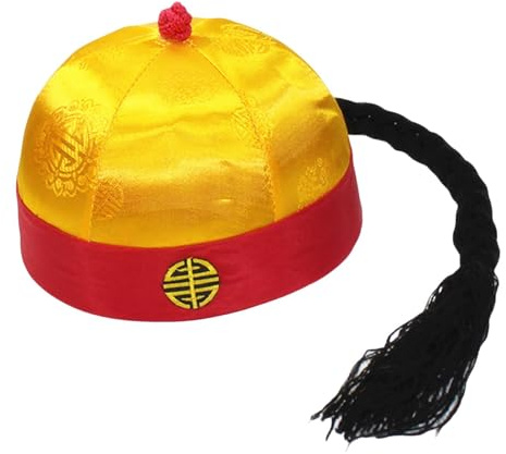 LCSVCCXA Chinesischer Orientalischer Hut, Party-Kopfbedeckung, Antiker Qing-Kaiserhut mit Zopf für Theateraufführungen, 51 bis 52 cm