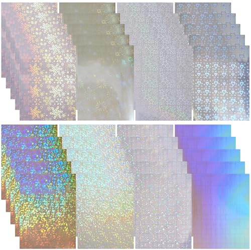 VIVIIHOO Holografische Folie 40 Blatt A4, Selbstklebende Klebefolie Transparent mit Lichteffekt & Sterneffekt, Glitzerfolie Basteln für DIY Handwerk Dekoration (8 Stile)