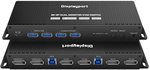 KVM Switch displayport 2 Monitors 2 Computers 4k 240Hz Hotkey Switching 2 Monitors 2 Computers 144hz 2 Port Dual Monitor hdmi2.1 1440p 120hz 240hz FreeSync G-SYNC (DP kvm 2 * 2)