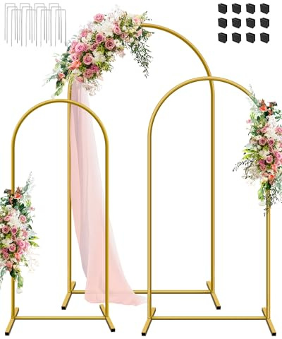 JEBUTU 1,8m 2m 2,2m Hochzeitsbogen Gestell Hintergrund Ständer Satz von 3 | Metallbogen Goldfarben, Hochzeit Bogen Hintergrund Rahmen für Hochzeitszeremonie, Geburtstag, Halloween, Party Deko