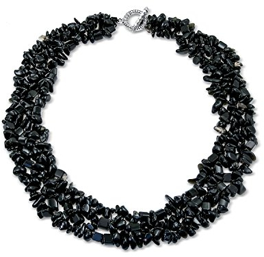 Bling Jewelry Schwarzer Onyx Chip Stone Wide Chunky Cluster Multi Strand Bib Kragen Aussage Halskette Für Frauen