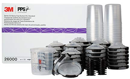 3M 26000 PPS 2.0 - Kit Tazza per Pistola a spruzzo, coperchi e Liner, Standard, Filtro da 200 Micron, 623,7 g, Nero, Argento