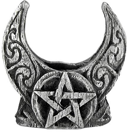 Mini-Kerzenhalter aus Zinn, Mondsichel, Pentagramm