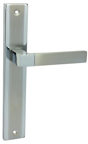 domino Türgriff Blind Drückergarnitur Langschildgarnitur Türklinke für Zimmertür, Bürotür, Kellertür & Innentür L-Form Türbeschläge aus Aluminium Chrom - Nickel REAL M6/M9