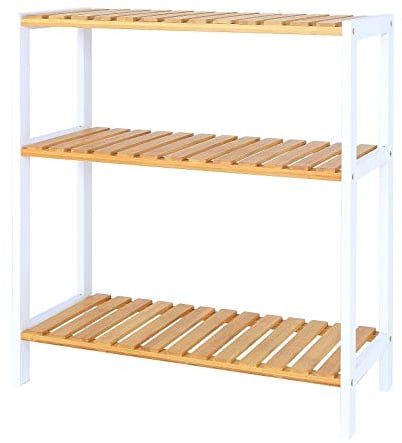 dibea Étagère en Bambou 3 Compartiments 60x26x66 cm, Naturelle/Blanc
