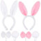 FLOFIA 6 Stück Hasen Kostüm Ostern Hasenohren Haarreif Kaninchen Ohren Zubehör für Kinder Damen Bunny Kostüm Accessoires Haarschmuck mit Fliege Schwanz Karneval Faschingskostüm Weiß Rosa