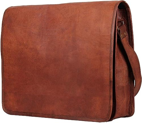 ALASKA EXPORTS Laptop-Umhängetasche aus echtem Leder, 40,6 cm (16 Zoll) und 45,7 cm