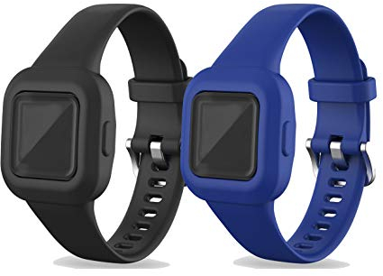 RuenTech 2er Pack Band Kompatibel mit Garmin Vivofit JR.3 Kids Armband Silicone Ersatzarmband Ersatzband Armbänder Bands Gurt Zubehör (schwarz+dunkelblau)