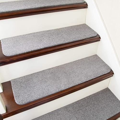 COSY HOMEER Stair Treads Non-Slip Carpet Mat 28inX9in Indoor Stair Runners for Wooden Steps, Stair Rugs for Kids and Dogs, 100% Polyester TPE Backing 4pcs,Grey,Protect Floor