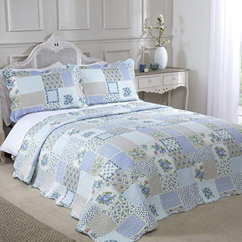 Emma Barclay Cotswold - Quilted Patchwork Bedspread Set in Blue - Single