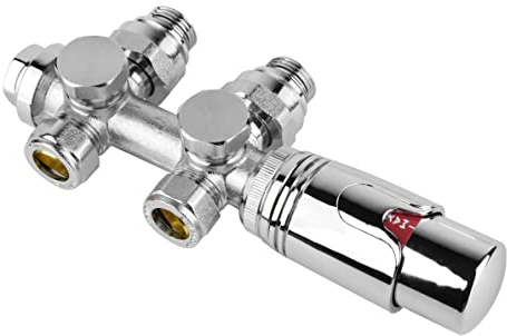 S SIENOC H-Ventil Anschlussgarnitur Mittelanschluss/Radiator Valves Thermostat Für Badheizkörper Mit Zweirohr System(Chrom Eckform+Durchgang 2in1 H-Ventil)