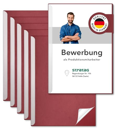 STRATAG Kit de candidature pour rails de serrage Start Basic (bordeaux, 5 pièces) avec couvercle transparent en plastique PP et peignes de reliure en carton robuste de 290 g/m² structure en cuir (5