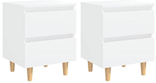 vidaXL 2X Madera Pino Mesitas de Noche con Patas Aparador Auxiliar Cama Armario Dormitorio Habitación Organizador Almacenamiento Blanco 40x35x50 cm