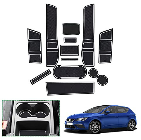 GAFAT Seat Leon Cupra Leon 5F FR ST 5D MK3 2017 2018 2019 Antirutschmatten, Seat Leon MK3 Gummimatten für Mittelkonsole Armlehne, Getränkehalter, Türnaht (Weiß)