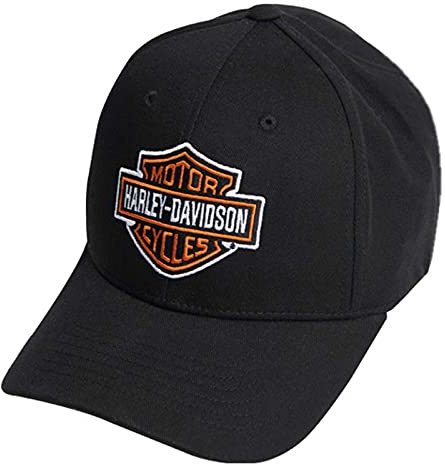 Harley-Davidson Klassische B&S Baseballkappe für Herren, gebogen, Stretch, Schwarz, Schwarz, S/M