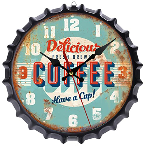 Wall Clock Bottle Cap Decorative Modern Silent Clock Round Quartz Battery Operated for Home Office Living Room Bedroom Kitchen,C,36cm/14in