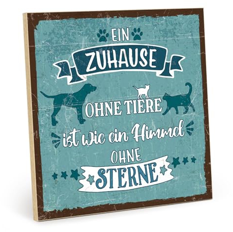 TypeStoff Holzschild mit Spruch – Haustiere – im Vintage-Look mit Zitat als Geschenk und Dekoration zum Thema Hund und Katze - HS-01133