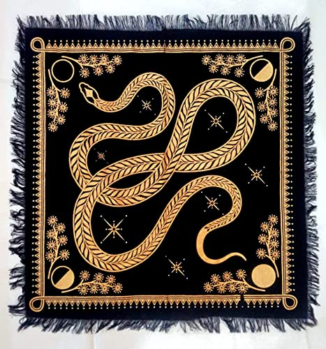 INDACORIFY Altar-Tischdecke mit Fransen Alter Tarot Hexerei Spread Tischdecke Meditations-Spirituelles heiliges Tuch 18 x 18 Zoll (Goldene Schlange)