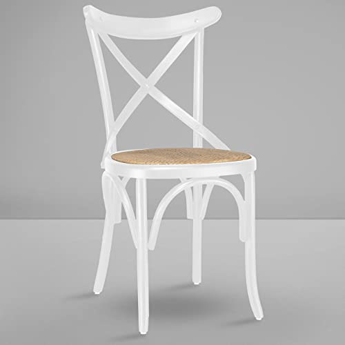 GGMMÖBEL 2er-Set MAUDEZ | Rohrgeflecht Stuhl | Weiß | Bugholz | Rattan Naturell | Stil, Bugholzstuhl, Kneipenstuhl