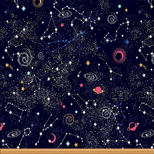 Galaxy Polsterstoff Meterware Weltraum Sternenhimmel Outdoor Stoff Universum Nebel Konstellation Sterne Dekostoff für Polster und Heimwerkerprojekte Blau Weiß 92 x 150 (HxB)
