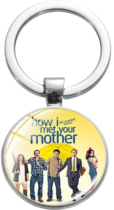 How I Met Your Mother Schlüsselanhänger HIMYM TV Show Poster Gelber Regenschirm Blau French Horn Art Gedruckt Glas Edelstein Schlüsselanhänger Ring, weiß, L