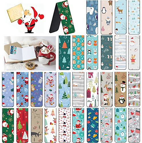 Weihnachten Lesezeichen, 30 Stück Magnet Magnetische Lesezeichen, Bunt Lesezeichen, Magnetic Markings, Magnetische Lesezeichen mit Weihnachtsmann Schneemann Rentier Muster(A)