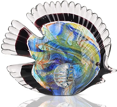 DOVDOV Statue de Poisson Coloré en Verre Soufflé, Décoration Bleue, Poisson Décoratif d'Art Moderne pour Étagère, Bureau, Table Basse