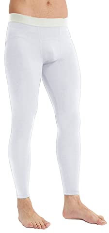 Sport Leggings Herren Laufhose Thermo Leggings Atmungsaktiv elastisch Tights Kompressionshose für Training Fitness Laufen Moto Ski Gym Radfahren Joggen Fußball Yoga (Weiß, XL)