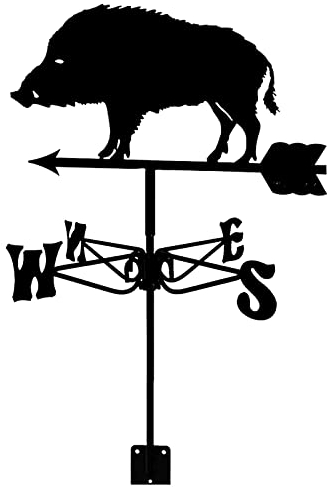 CAZARU Wetterfahne Wildschwein Wetterfahne Windfahne Wetterhahn Messwerkzeuge Edelstahl Langlebig Farm Scene Windanzeiger Schwarz Satin für Hof Garten Outdoor