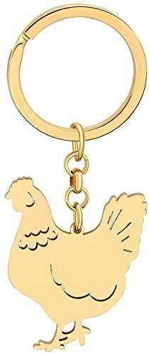 YAYAKO Edelstahl Hahn Henne Huhn Schlüsselanhänger Bauernhof Tiere Schmuck lustig Huhn Geschenke für Frauen Mädchen Autoschlüssel (Vergoldet)