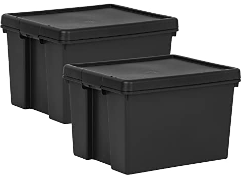 TENLITE [Set of 2] - 45Litre Black BAM Heavy Duty Recycled Plastic Storage Box Stackable and Nestable Containers With Lid (45L)
