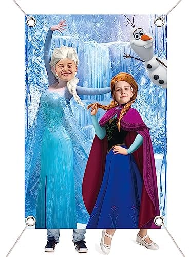 MIZT Party Dekoration Frozen Gesicht Fotohintergrund Foto Stütze Banner Birthday 150 x 100 cm Hintergründe für Fotostudios Partybanner Party Supplies Mädchen Junge Kind Geburtstag Party, MI-0255