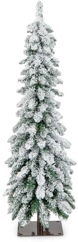 COSTWAY Albero di Natale Slim 120/150 CM, Albero di Natale Innevato con 225/334 Punte PVC, Timer, 100/150 Luci LED a 2 Colori e 11 Modalità di Illuminazione, Decorazione Natalizia Ideale (120 CM)