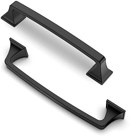 FURNIWARE Pack of 10 Cabinet Handles,Hardware Drawer Pulls Matt Black,Zinc Alloy Kitchen Cabinet Door Handles Pull-128mm(5 Inch) Hole Center