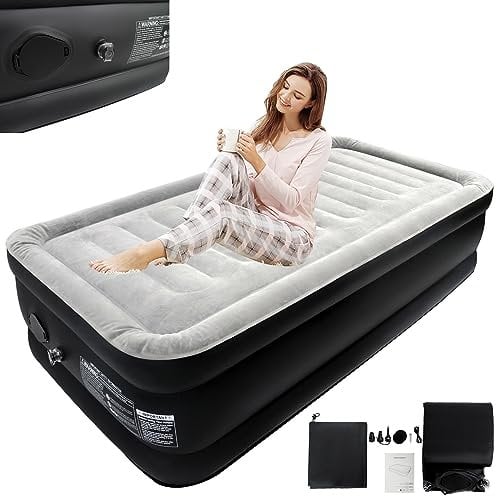 LARS360 Luftmatratze Selbstaufblasend Gästebett Aufblasbare Matratze mit Luftpumpe, 187 x 90 x 46 cm Geeignet für 1 Person, Luftbett inkl.Tragetasche für Camping/zu Hause, Bis 300kg Schwarz Grau