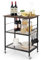 GiantexUK Kitchen Baker's Rack, 3 Tier Serving Cart Microwave Stand with Shelves, Lockable Wheels & 5/10 Hooks, Rolling Storage Trolley for Home Office Living Room(Brown + Black, Lower Mesh Shelves)
