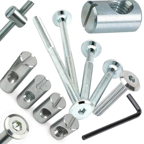 Baby Cot Bed & Furniture Connecting Bolts Complete With Barrel Nuts & Allen Key. (4, 25mm, M6 X 60mm)